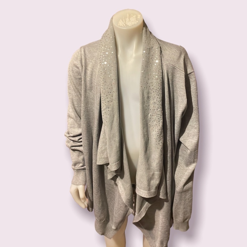 dkny Gray Open Front Long Sleeve Sweater Vest